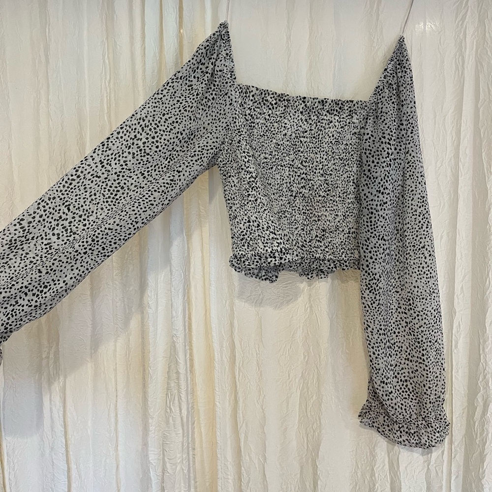 Long Sleeve Off Shoulder Cropped Patterned Blouse
